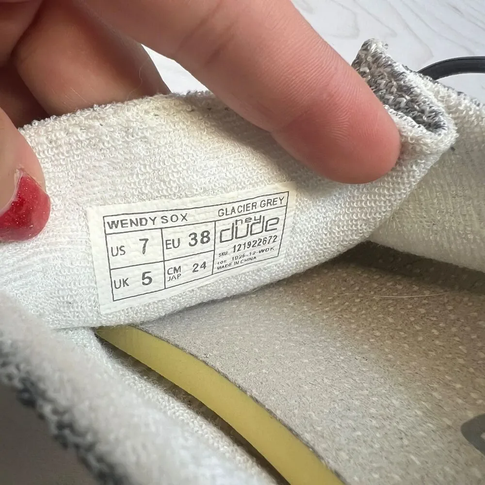 Hey Dude Wendy Sox Slip On Shoes Comfy Glacier‎ Grey Womens Size 7